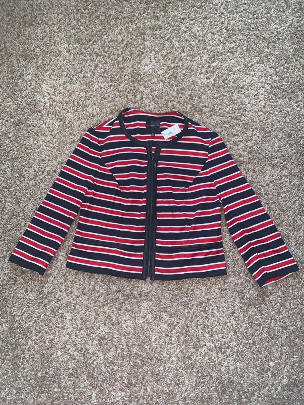 NWT The Limited Womens Striped Zip-Front Cropped Blazer Jacket Navy Red & White